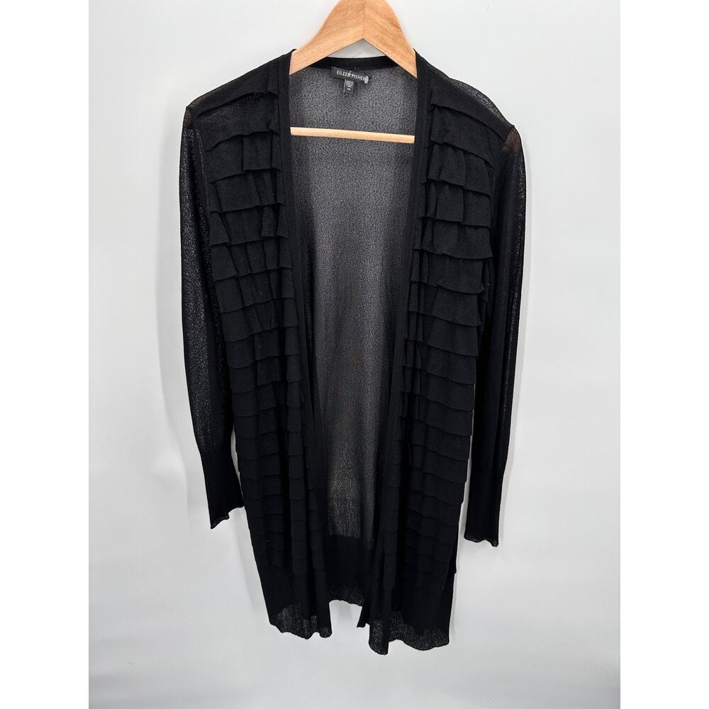 EILEEN FISHER Black Lightweight Open Front Long Cardigan // XS - Picture 1 of 8